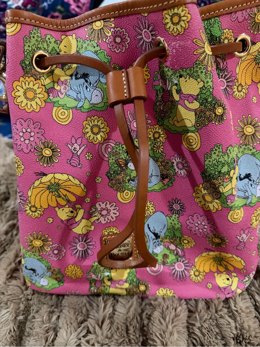 Pink Floral Character Drawstring Bucket Bag